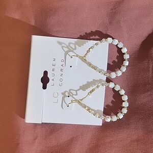 Lauren Conrad Gold Tone White Beaded Teardrop Earrings